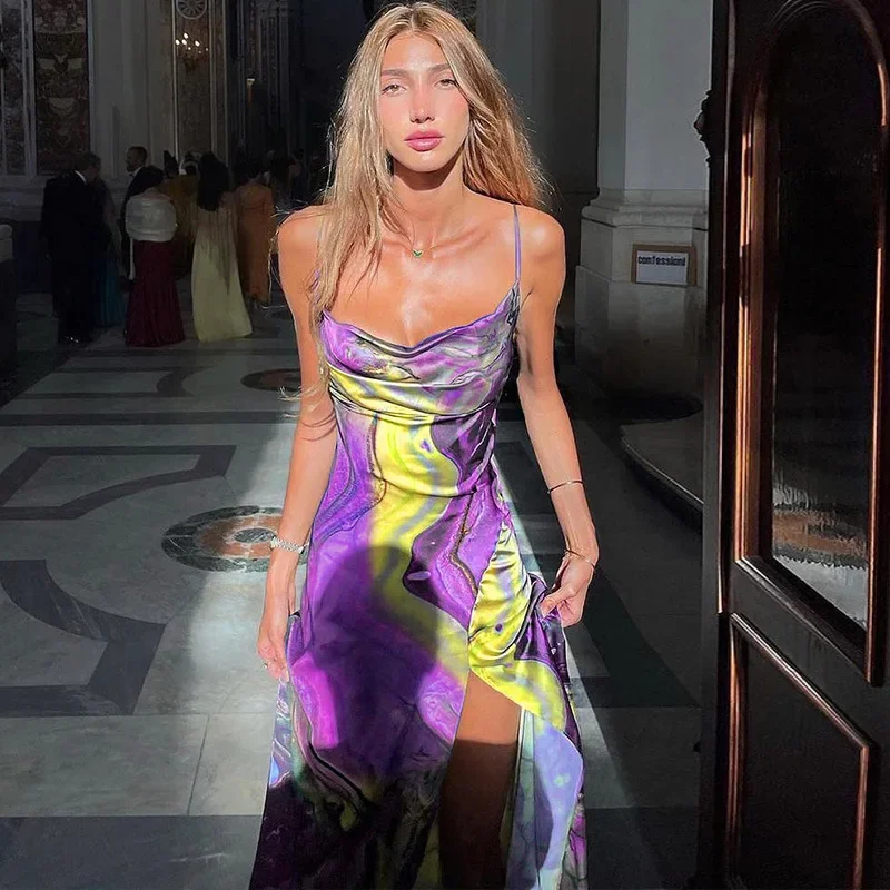 فستان نسائي صيفي بدون أكمام بفتحة مكشوفة الظهر فساتين ضيقة مثيرة بدون أكمام موضة نسائية عتيقة بحزام سباغيتي