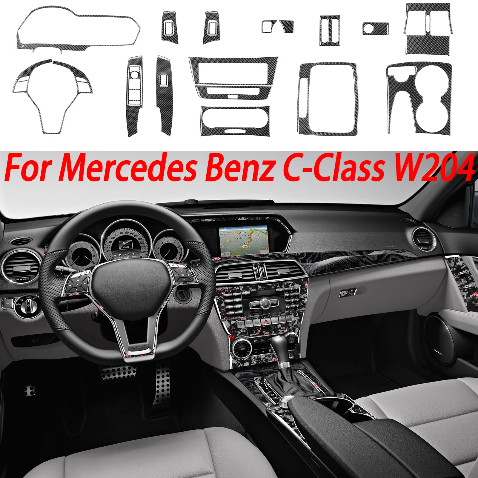 

For Mercedes-Benz C-Class W204 2012-2014 Carbon Fiber Centre Console Radio CD Panel Trim Cover Car Interior Accessories Sticker