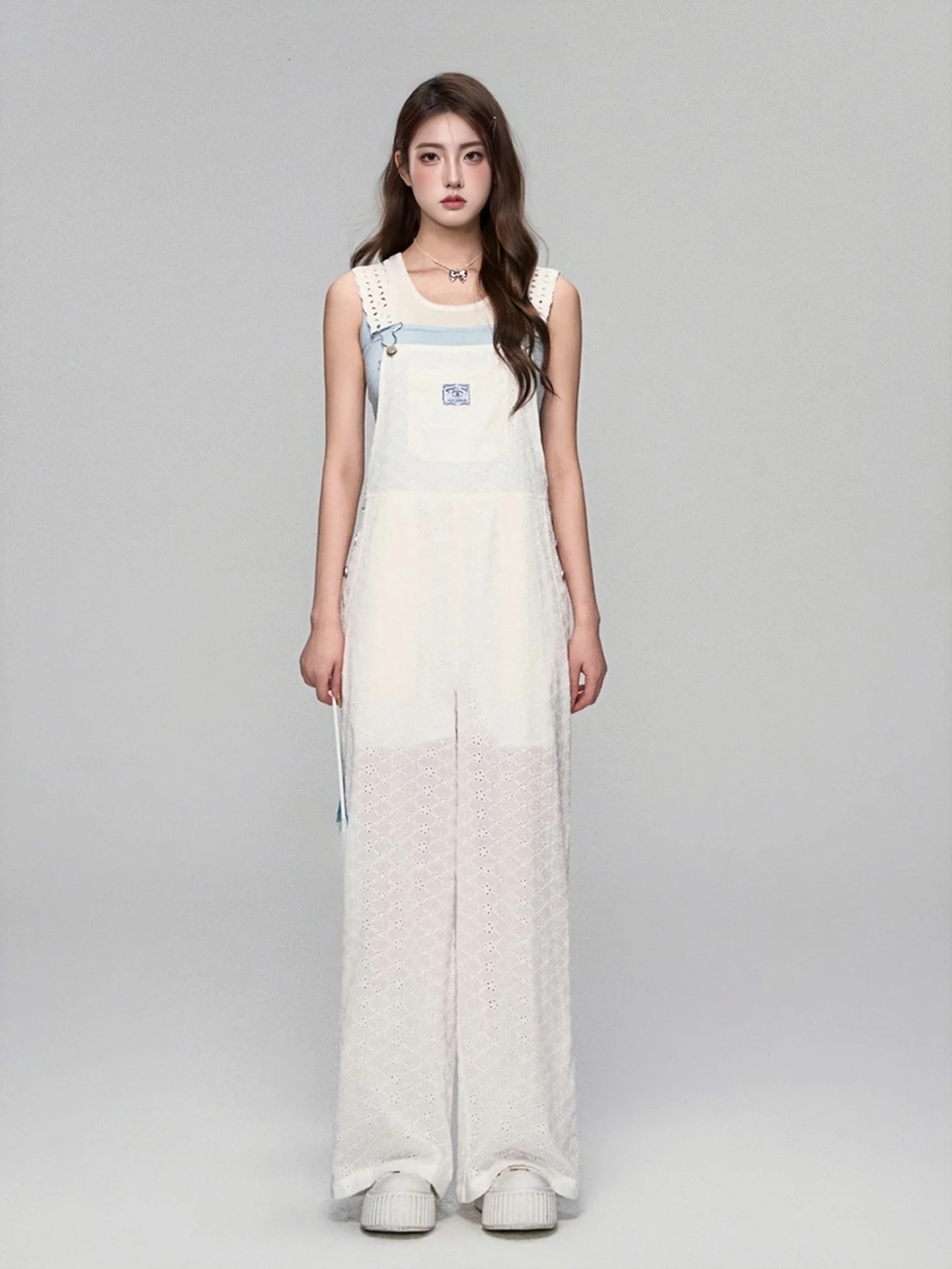 Witte Bib Overalls Dames Casual Zomer Nieuw Design Sensation Afslankende Lange Broek Hoge Taille Wijde Pijpen Woon-werkverkeer Sle Katoen