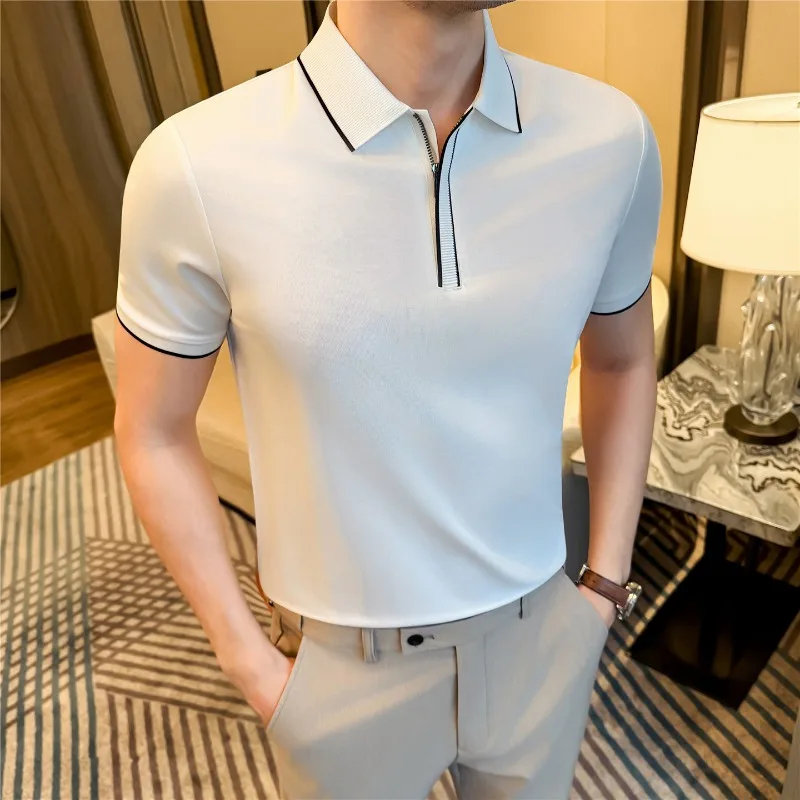Summer New Arrival Men's Short Sleeve Polo Shirt, Color Block Business Casual Stylish Lapel T-shirt