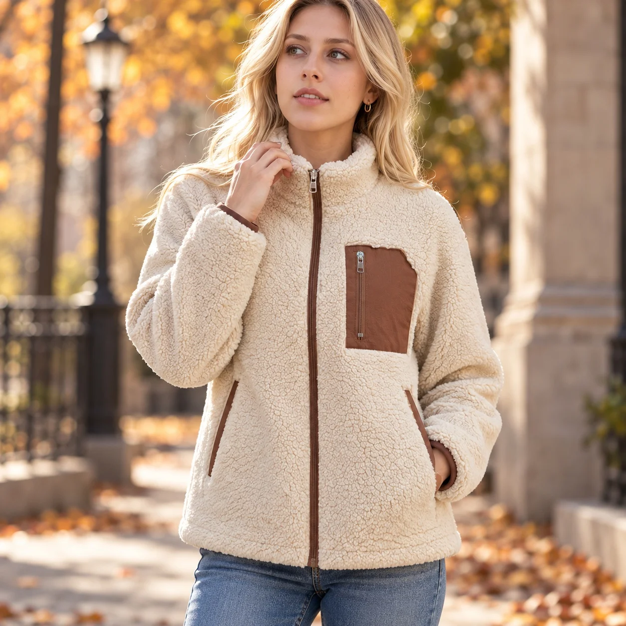 Zipper Full Zip Coat Regular Fit Casual with Long Sleeve Zipper Closure Drop Shoulder Notched Collar Women Autumn Jacket