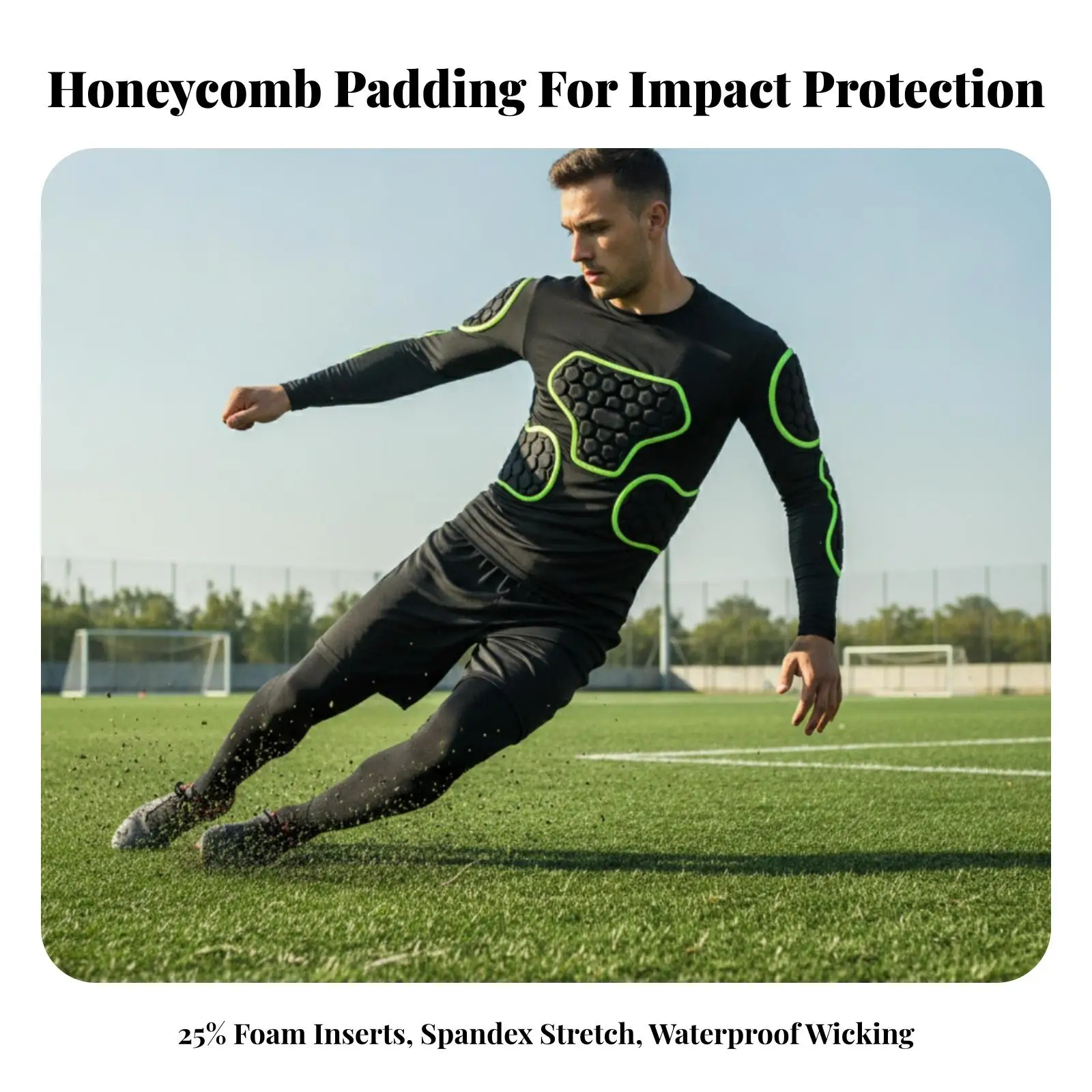 Long Sleeve Soccer Chest Guard with Shoulder Pads for Offroad Racing and Ball Sports Compression Athletic Top with EVA Shield