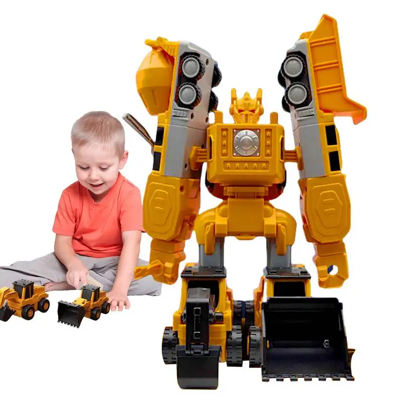 Magnetic Transform Car Toy Transforming Robot Toy Construction Vehicle Toy Magnetic Transform Engineering Car Toys for Kids 4-6