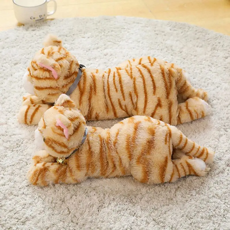 35cm/45cm Simulation Plush Cat With Bell Toys Kids Stuffed Tabby Cat Kitten Doll Baby Gift for Children Birthday Gift