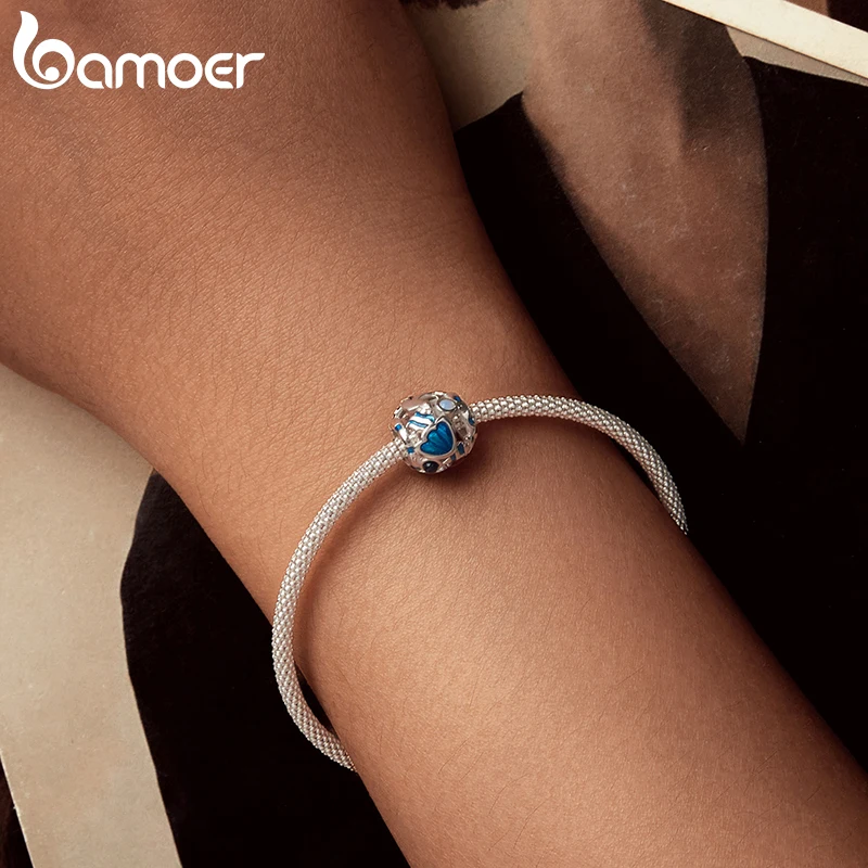 Bamoer 925 Sterling Silver Original Ocean World Charm Blue Sea Beads Shell Starfish Cute For Women Wedding Fine Jewelry DIY Gift