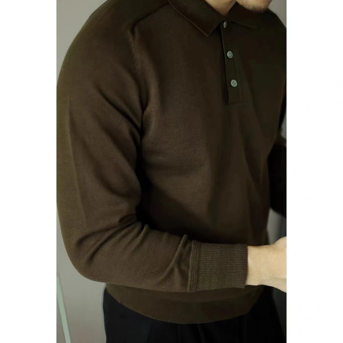 Polo Shirt for Male Long Sleeves Pure Cotton Classic Elegant Shirt Spring Autumn Vintage Menswear