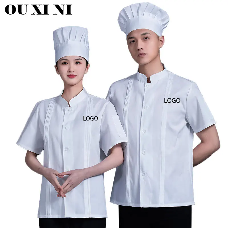 Pizza Chef Waiter Uniform Wholesale Unisex Kitchen Bakery Catering Work Cook Short Sleeve Shirt Cap or Chef Jacket Apron Hat Set