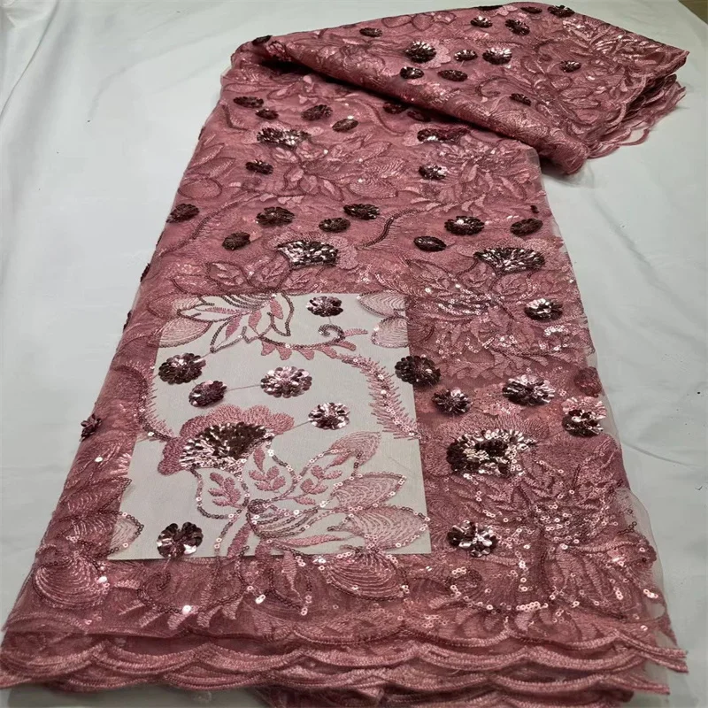 

Royal Blue African Lace Fabric with 3D Sequins, Embroidered Tulle, Nigerian Lace Fabric, Pink French Net, High Quality, 5Yards