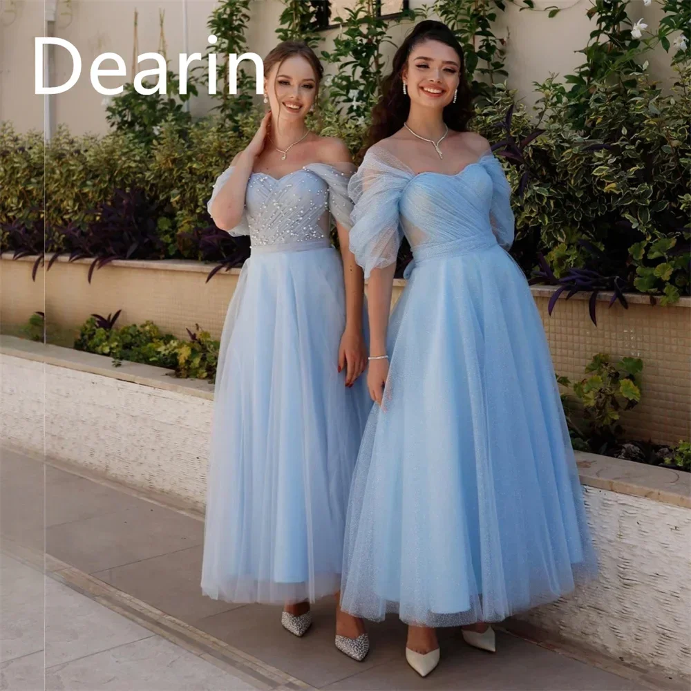 Customized Women Evening Dress Formal Dearin Off-the-shoulder A-line Ankle Length Skirts Tulle Bespoke Occasion Dresses Prom Gow