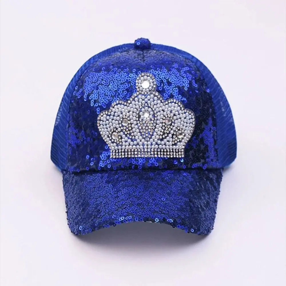 1Pcs Princess Crown Girls Hat Pearl Bow Sequins Mesh Baseball Cap Duck Tongue Cap Summer Sunshade Children Peaked Cap