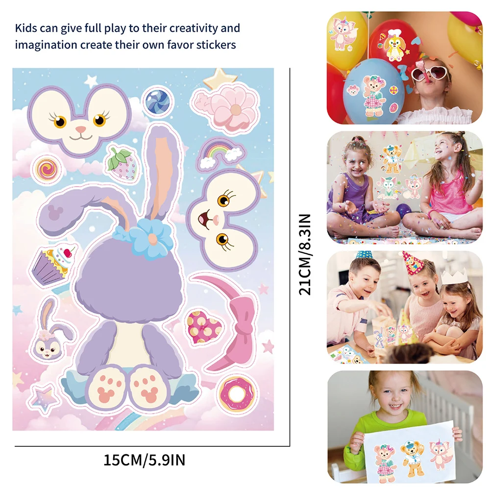 8/16Sheets Disney Duffy LinaBell Children Puzzle Stickers Make-a-Face Funny Assemble Jigsaw Cartoon Sticker Kids Educational Toy