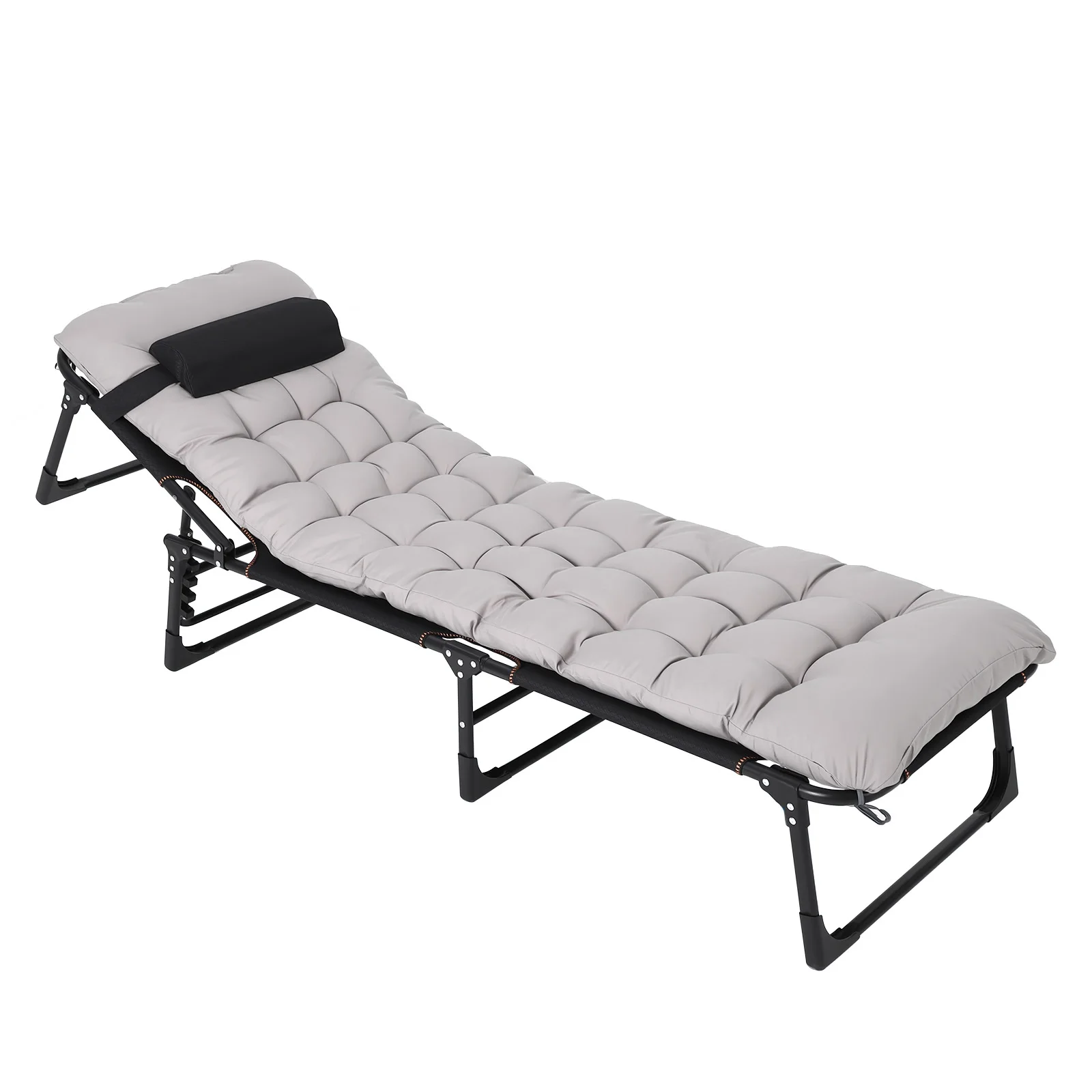 170-200CM Outdoor Lounge Chair Heavy-Duty Tri-Fold Camping Cot for Adults Wide Folding Camp Bed with Removable Mattress Pad Pillow & Carry Bag Double-Layer Oxford Fabric Gray 8-Leg Heavy Duty Furniture