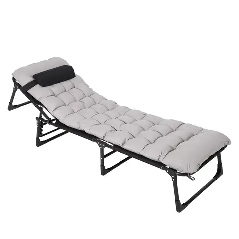 170-200CM Outdoor Lounge Chair Heavy-Duty Tri-Fold Camping Cot for Adults Wide Folding Camp Bed with Removable Mattress Pad Pillow & Carry Bag Double-Layer Oxford Fabric Gray 8-Leg Heavy Duty Furniture