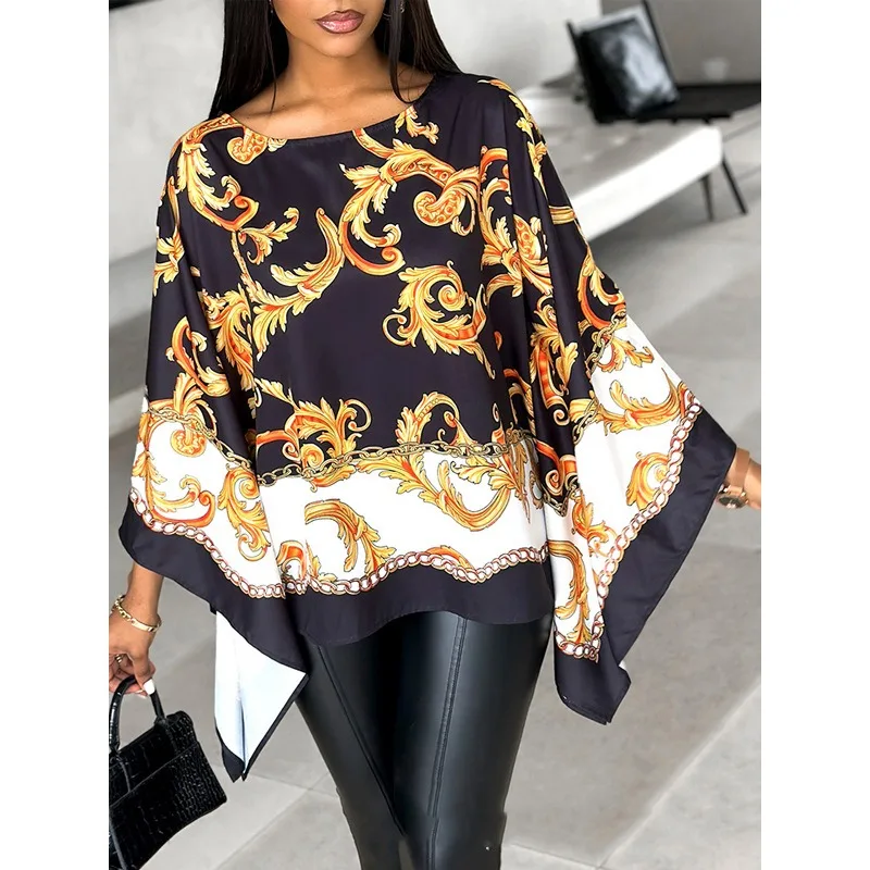 

Tinaa 2026 Stylish Women's Printed Batwing Sleeve T-shirt 2026 Oversized Elegant Vintage Round-neck Blouses&shirts Tops 154398