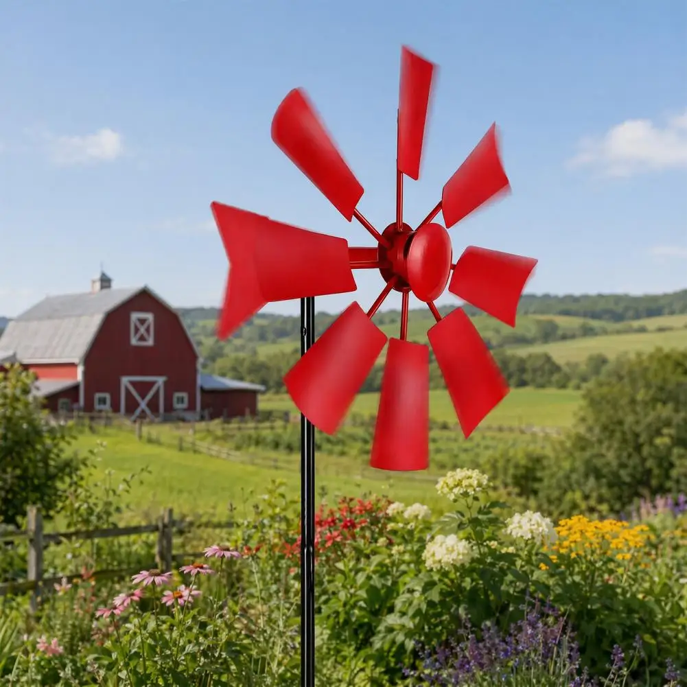 Rust-Proof Metal Windmill Ground Stake Wind of Outdoor Spinner Ornament Garden Decoration for Yard Lawn Patio Decor