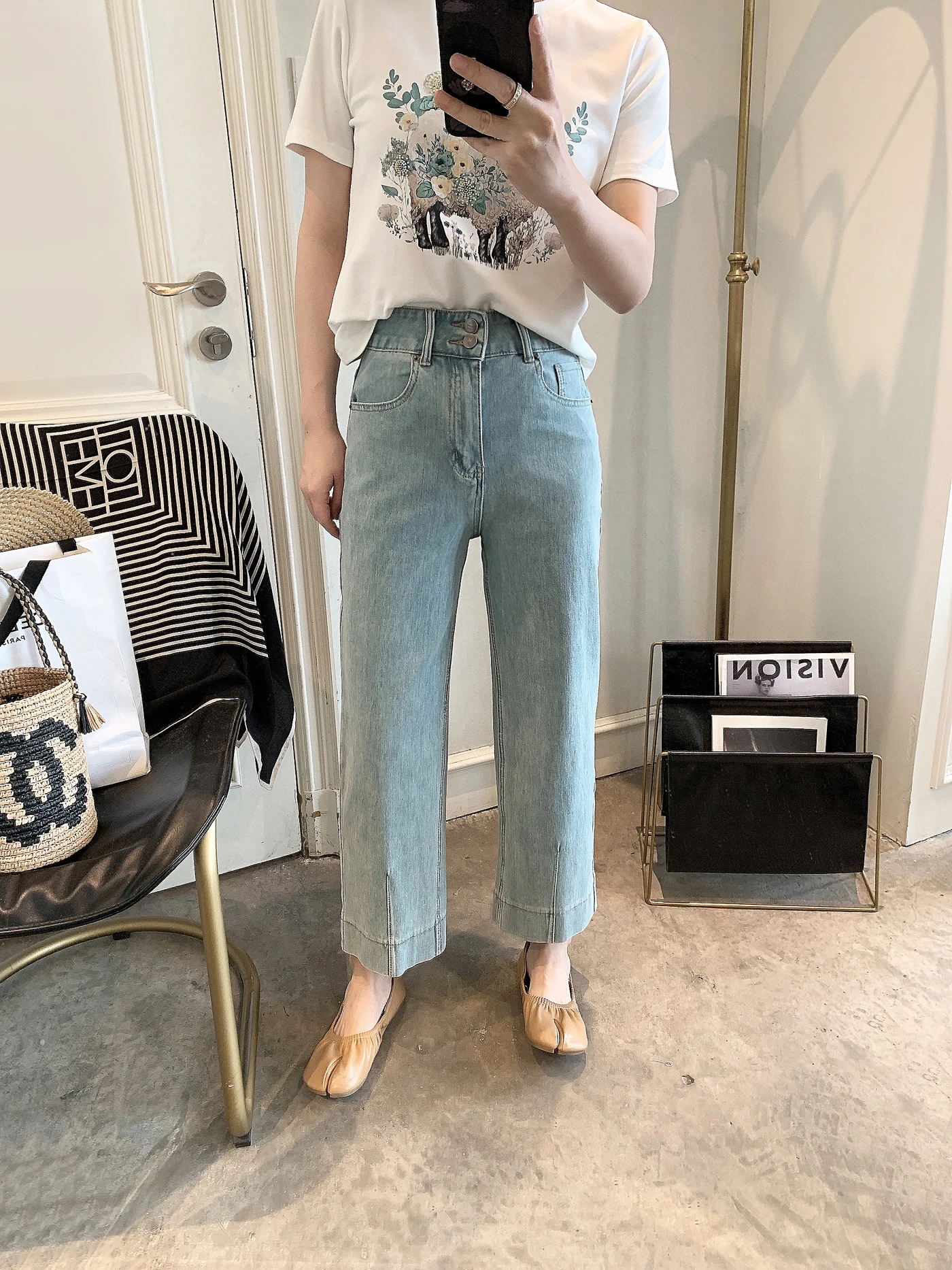 

Spring 2026 High Waist Straight Leg Denim Jeans Women's Fashion Design Slit Slimming Wide Leg Pants Commute Washed Coated