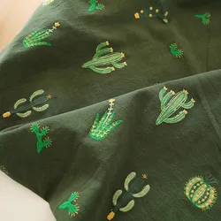 Cotton Linen Embroidery Cartoon Cactus Fabric Handmade DIY Sofa Pillow Tablecloth Bag Home Decoration Fabric By the meter