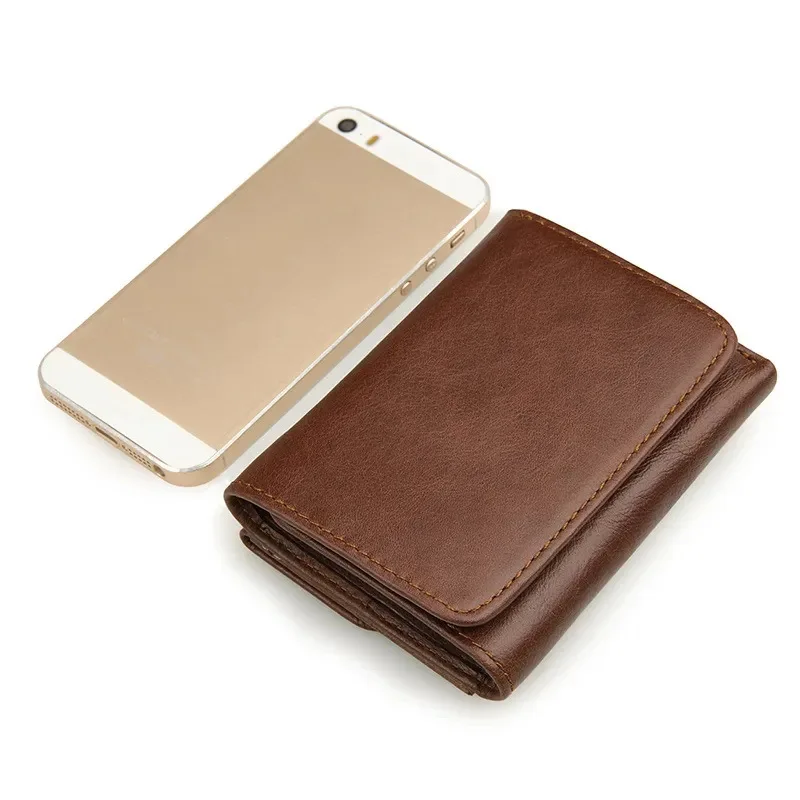 Vintage Leather Wallet For Men Genuine Cowhide Vertical RFID Blocking Multi-Card Holder Dollar Bill Slot