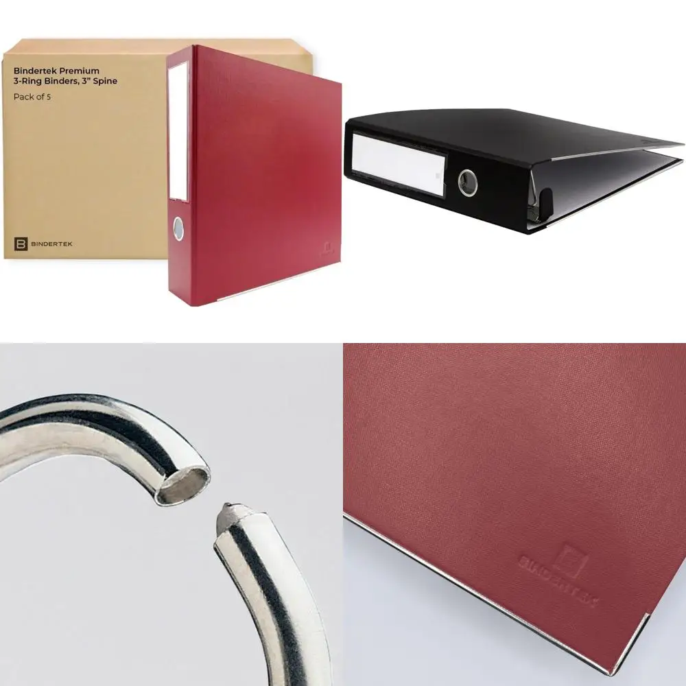 

Premium 3-Ring Binders, 5-Pack, Red, 3 Spine, 525-Sheet Capacity, Double D-Rings, Linen-Textured, Steady Binding, Long-Lasting Q