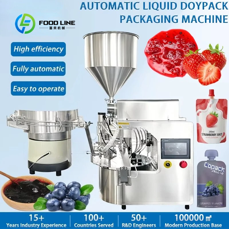 Customized Automatic Stand up Pouch Liquid Packing Machine Fruit Puree Premade Doypack Spout Pouch Filling Machine