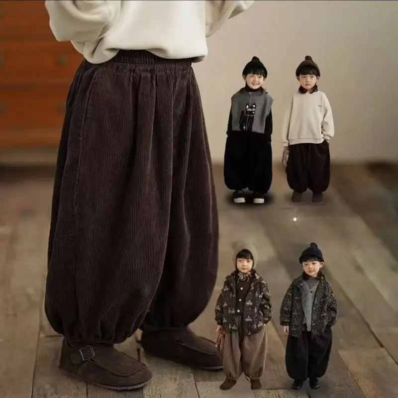 2-12 Jahre Kinder Warme Hosen Herbst Winter Oberbekleidung Haremshose Jungen Vielseitige Lockere Freizeithose Mädchen Modische Laternenhose – Detail 5