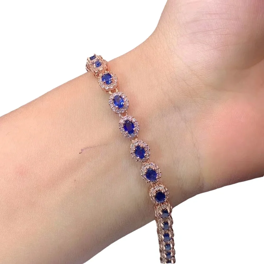 

KJJEAXCMY-925 Sterling Silver Bracelet for Women. Gemstone, Sapphire, Classic Hand Bracelet, Support Test, Hot Selling, New