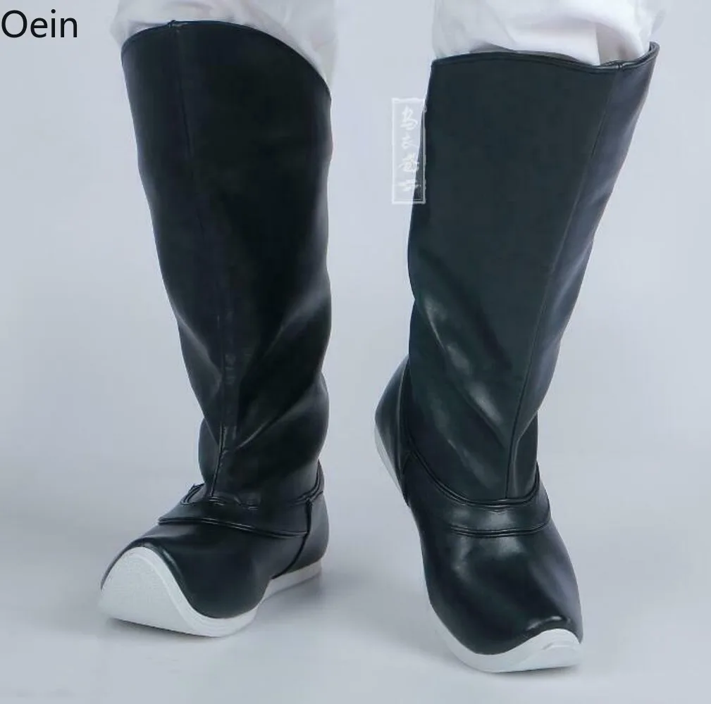 Mens Retro Leather Hanfu Mid Calf Boots Waterproof No-slip Casual Shoes Riding Horse Plus Size Black White New 2023