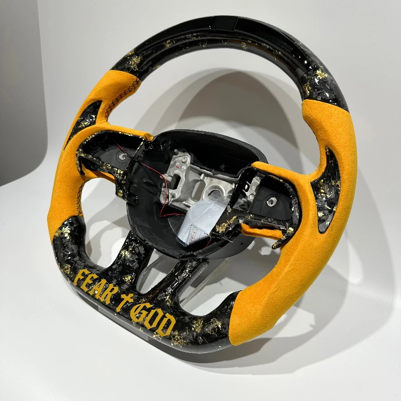 

Forged Golden Carbon Fiber Yellow Leather Custom Sport Steering Wheel Suitable for Dodge Charger Challenger Hellcat Jeep