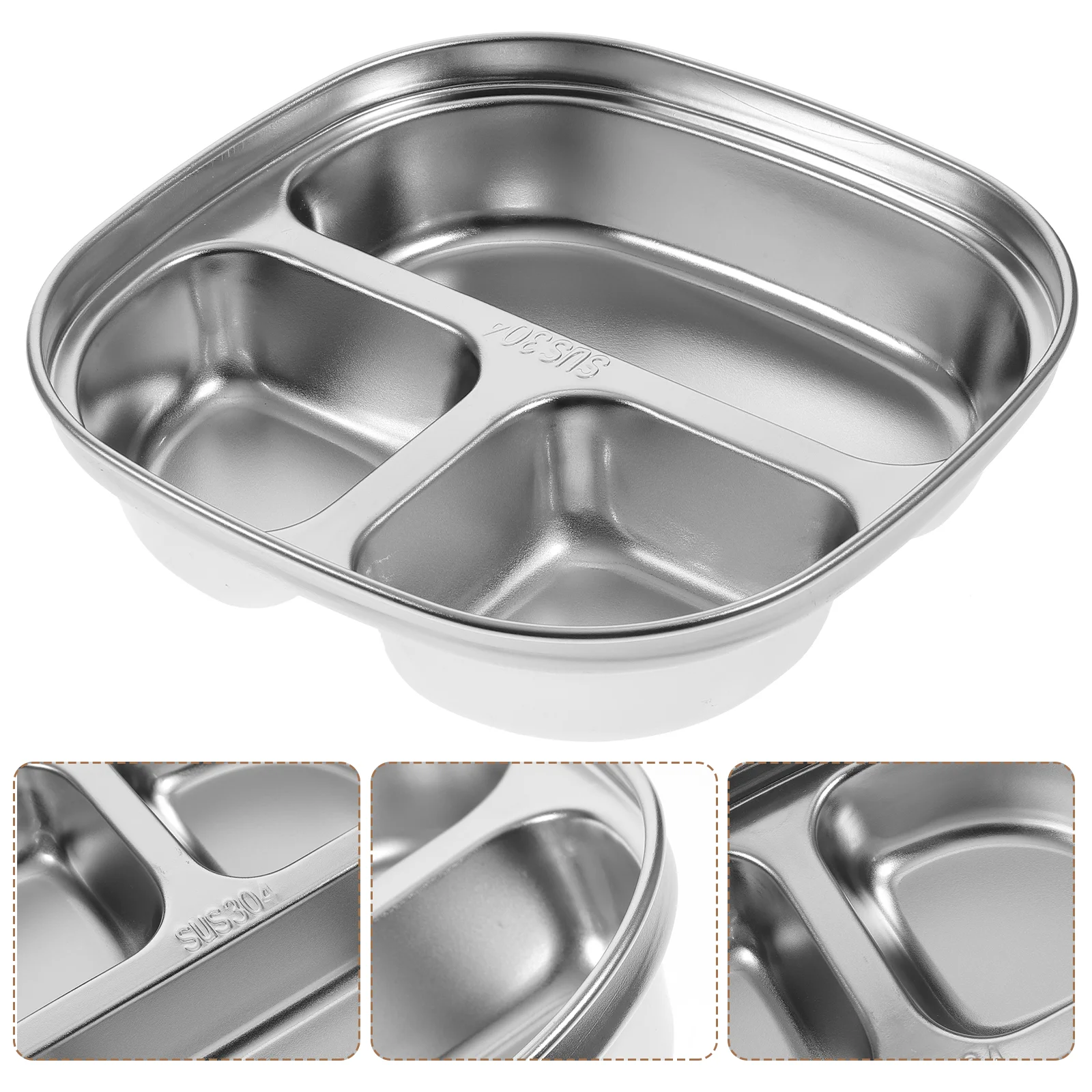 Lunch Plate Compartment Child Kids Plates Dinner 304 Stainless Steel Trays Household Tableware