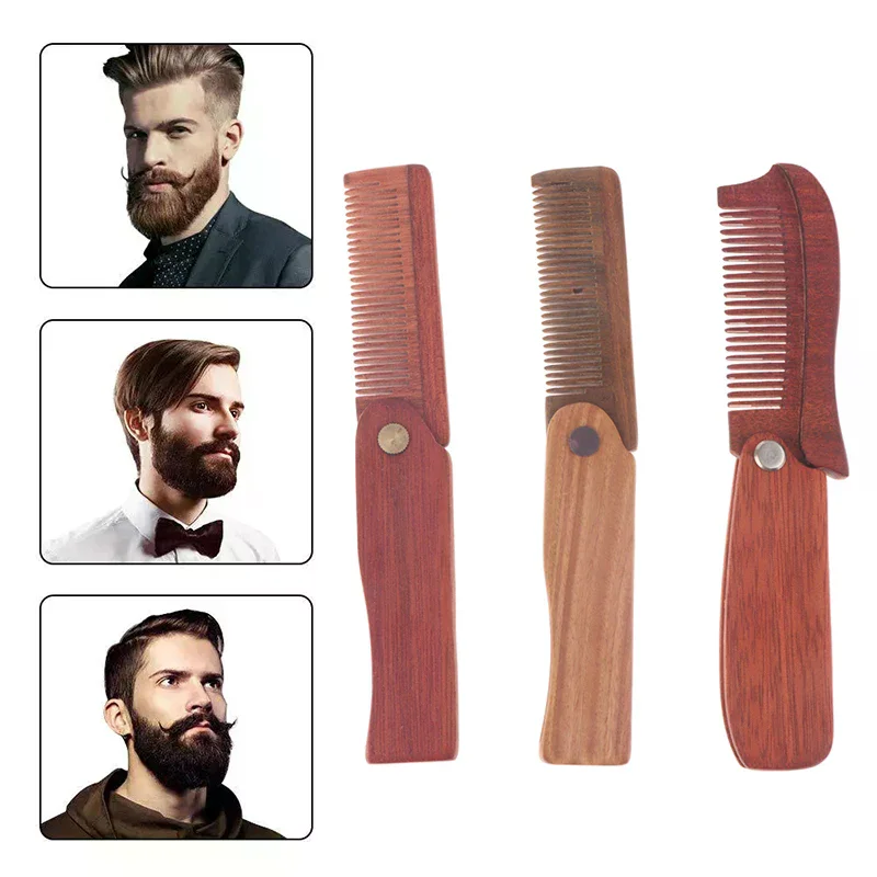 Zakkam voor heren Opvouwbare houten baardkam Sandelhout haarkammen voor mannen Perfect voor gebruik met baardbalsem