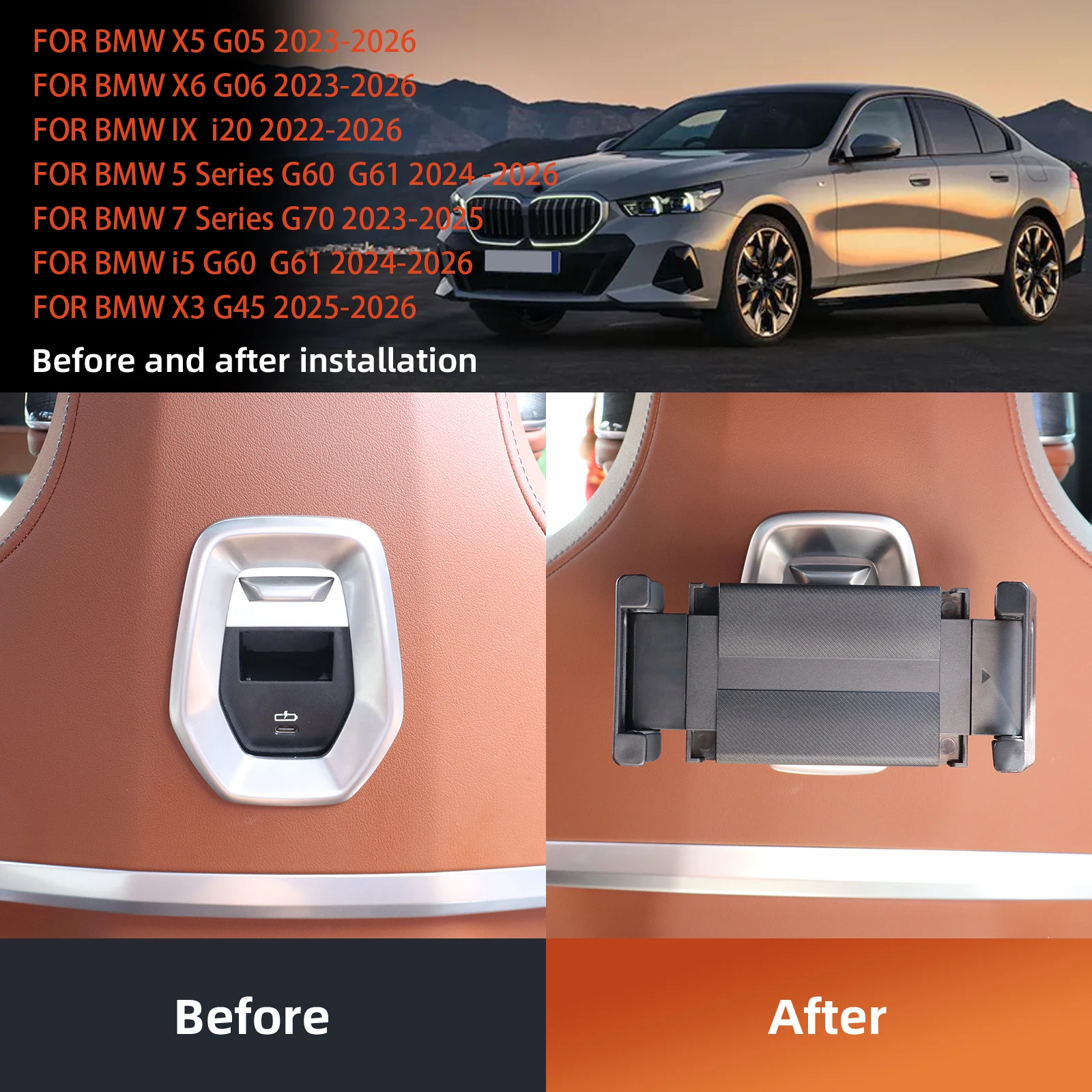 حامل هاتف السيارة المحمول لباد حامل المقعد الخلفي دعم لسيارات BMW IX i5 G60 G05 G06 G61X3 X5 X6 5 Series 7 Series 2025 G45 #3
