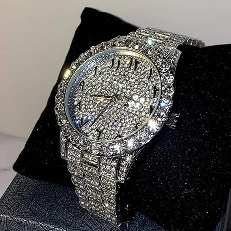 Bling Bling Diamond Watch for Women Men Gold Silver Luxury Quartz Watches Male Clock Dropshipping Rhinestone Wristwatch Gifts