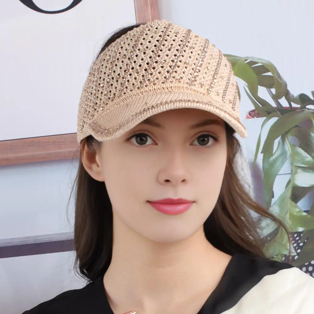 

Stylish Rhinestone Mesh Solid Color Baseball Hat Unisex Sun Visor Cap for Beach Golf Tennis Outdoor Activities