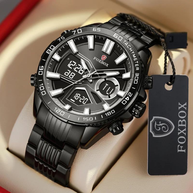 Luxury Brand FOXBOX nuovo orologio da polso da uomo orologi sportivi digitali militari per uomo cinturino in acciaio orologio al quarzo maschile Relogio Masculino