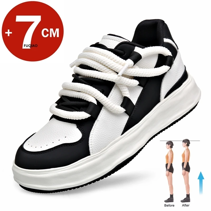 

Platform Men Shoes 7cm Insole Height Increase Elevator Shoes Hidden Heels Inner Heightening Sports Shoes Thick Sole Lift Sneaker