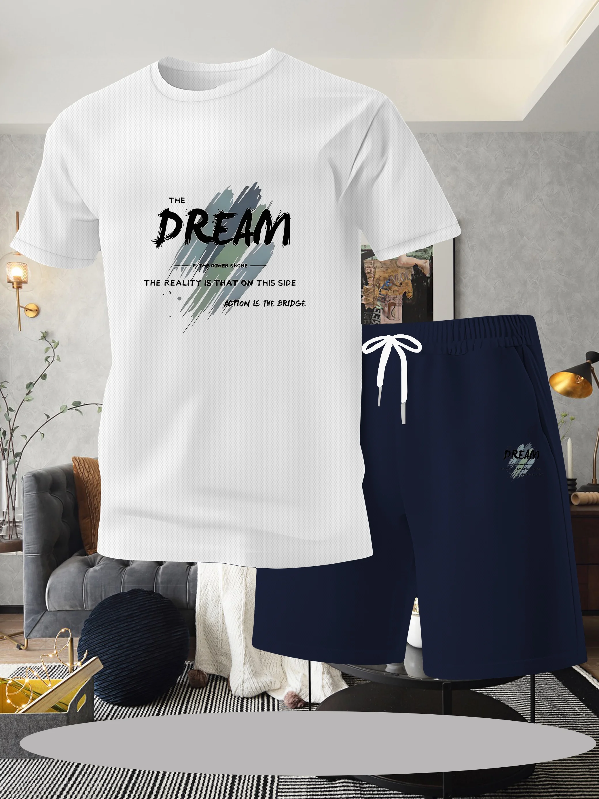 

Minimalist Design Men's Set Short Sleeve Shorts Loose Breathable Versatile Summer Casual Two Piece Set