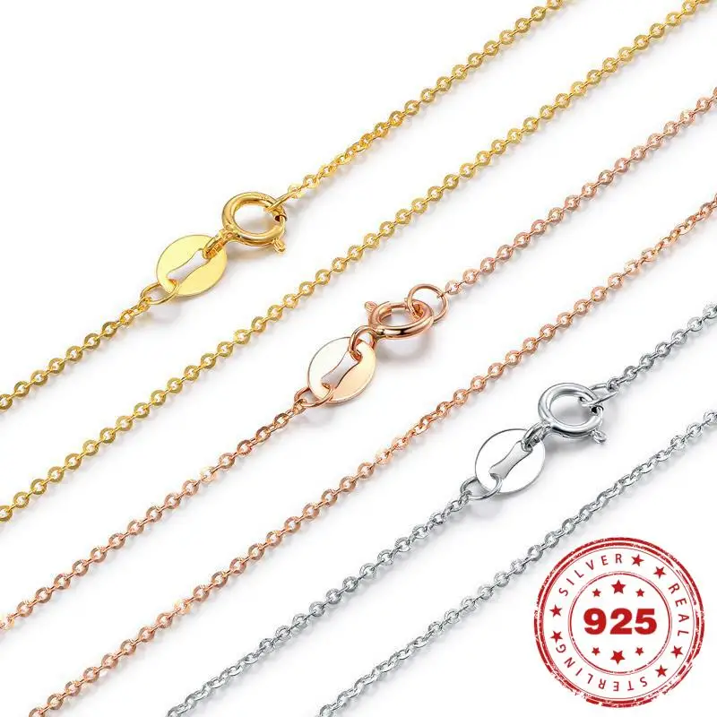 100% Pure S925 Silver 18K Gold Plated Chain Necklace for Women White Gold Rose Gold Chopin Link Neck Collares Birthday Gift