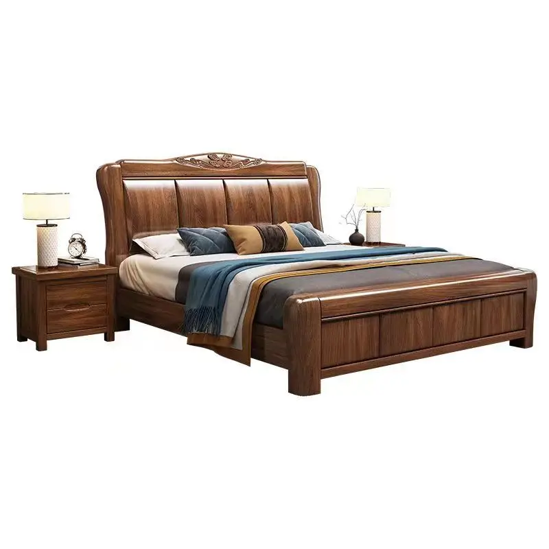 

Thickened solid wood walnut wedding bed 1.8 meters luxury double new Chinese simple