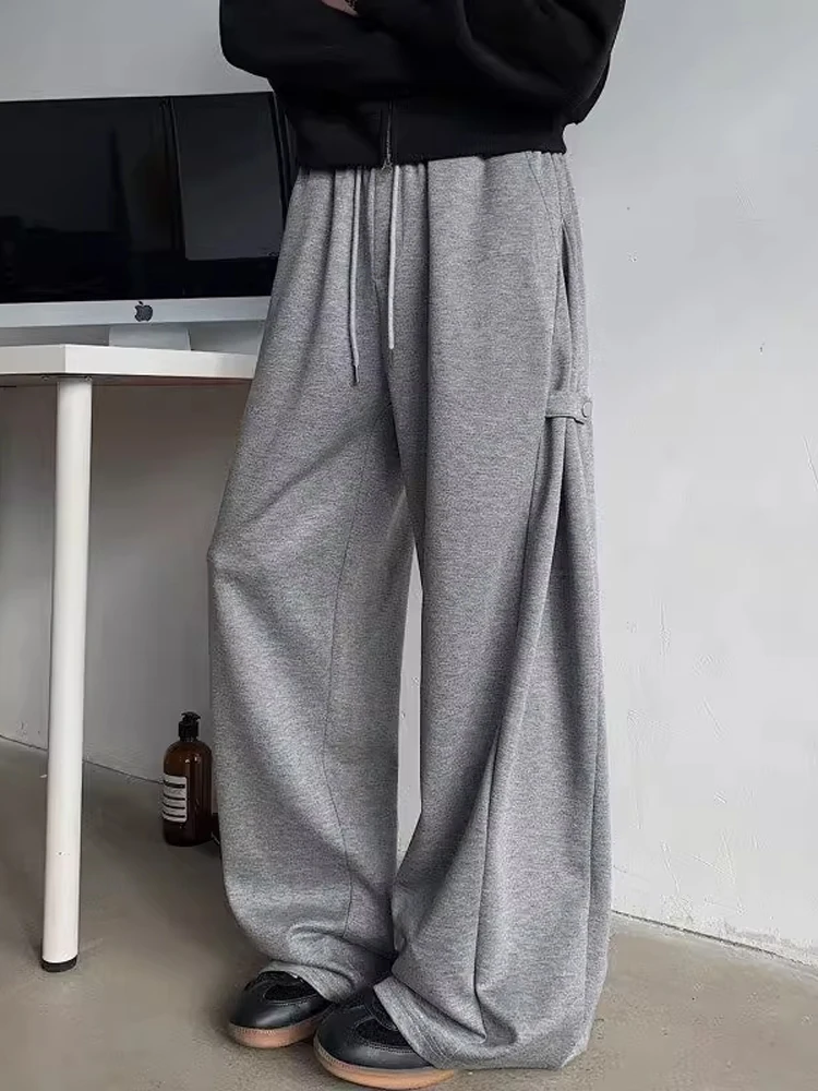 

ey Deconstructed Fce-lined Wide-leg Men's Sweatpants American Retro Sle Autumn Winter Heavyweight Casual Trousers