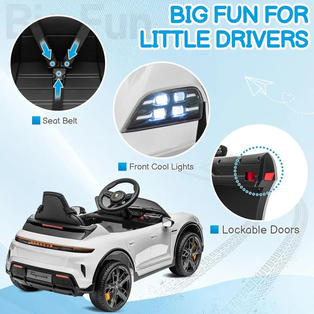 Samochodzik dla dzieci 12V, licencjonowany Porsche Taycan, elektryczny pojazd dla maluchów, pojazd na akumulator z pilotem