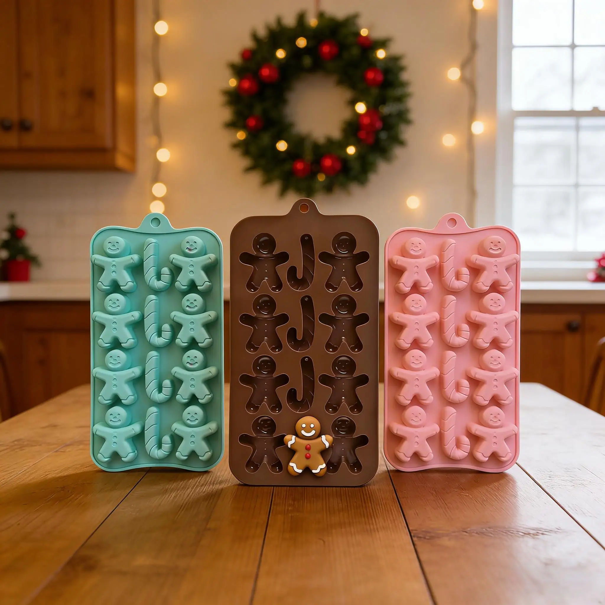 Moldes de Chocolate de Navidad, moldes para galletas de bastón de hombre de jengibre, moldes para bandeja de hielo para hornear en casa, 1 ud.