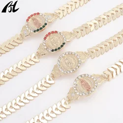 Esclava de Oro Laminado Virgen de Guadalupe Con Rosas Pulsera de Tres Oro Banada en oro Brasileno Esclava 14k Bracelets