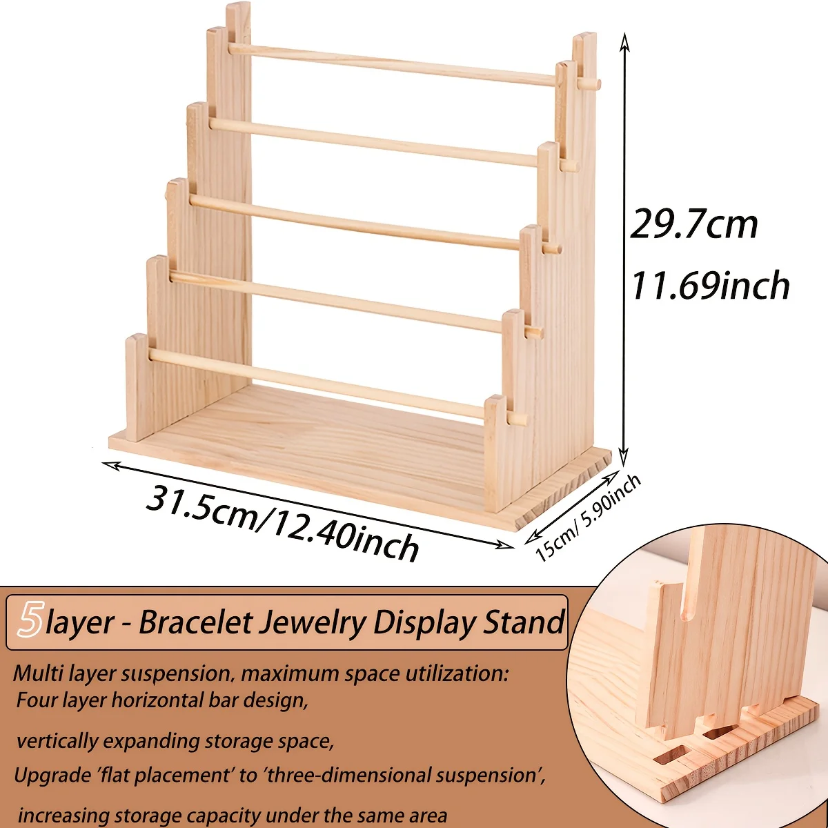 Multi-Functional Wooden Bracelet Display Stand