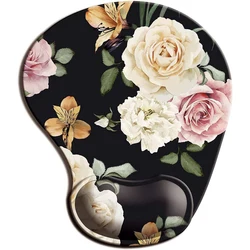 Flowers Ergonomic Mouse Pad With Wrist Support, Cute Mouse Pads Non-Slip Rubber Base For Home Office Working Studying Pc Game