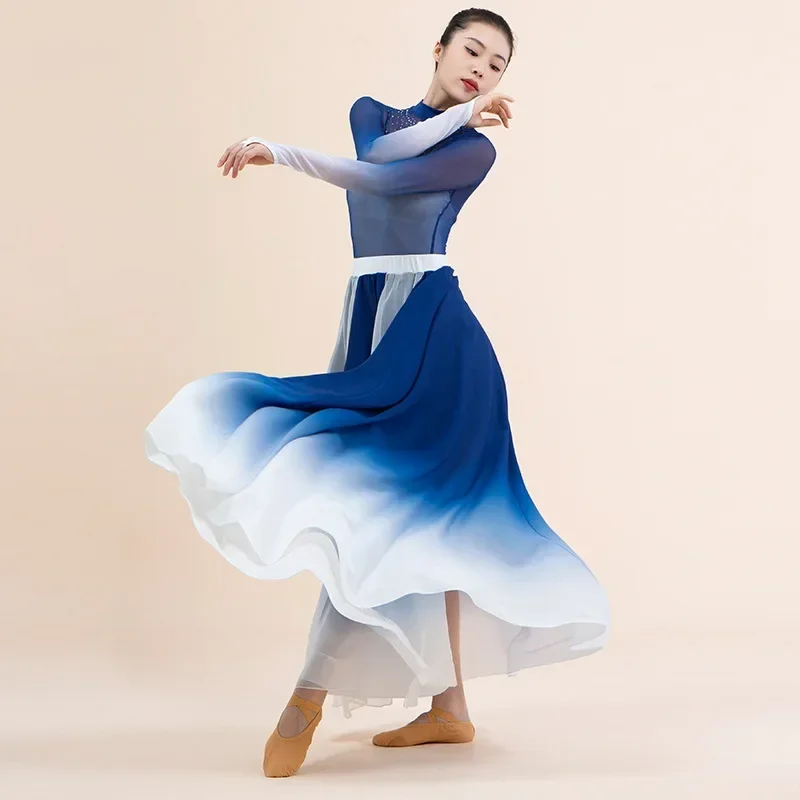 Classical Chiffon Dress Double-layer Practice Skirt Dance Costume For Women With A Gradually Changing Ethereal 540° Large Skirt