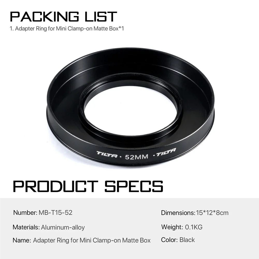 TILTA MB-T15 Matte Box Adapter Ring Lens Ring for Mini Dslr Matte Box 55mm 58mm 77mm 67mm 82mm 58mm 55mm 52mm 85mm 62mm