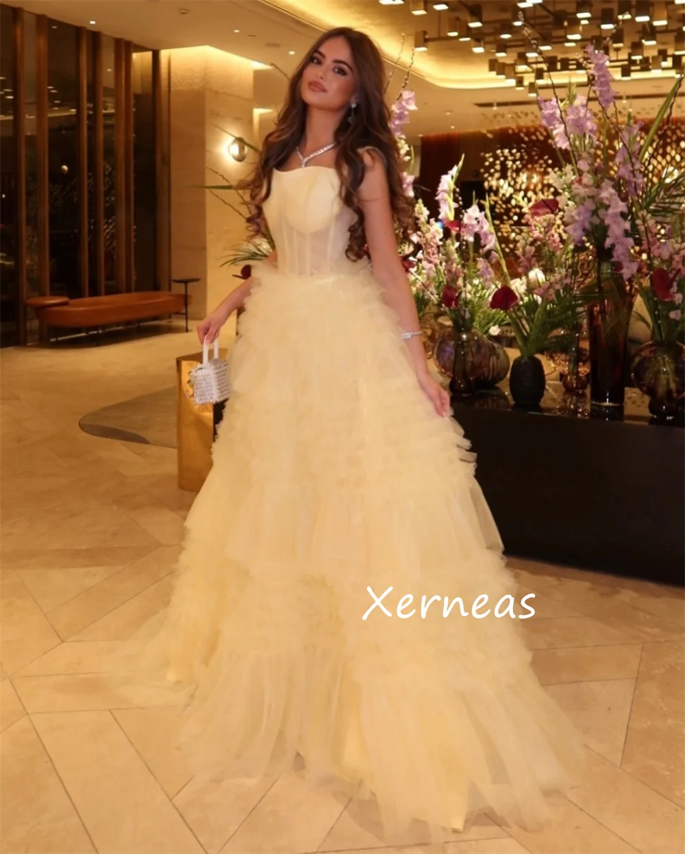 Customized Elegant Net Pleat A-line Strapless Long Dresses Bespoke Occasion Celebrity Matching Modern Style