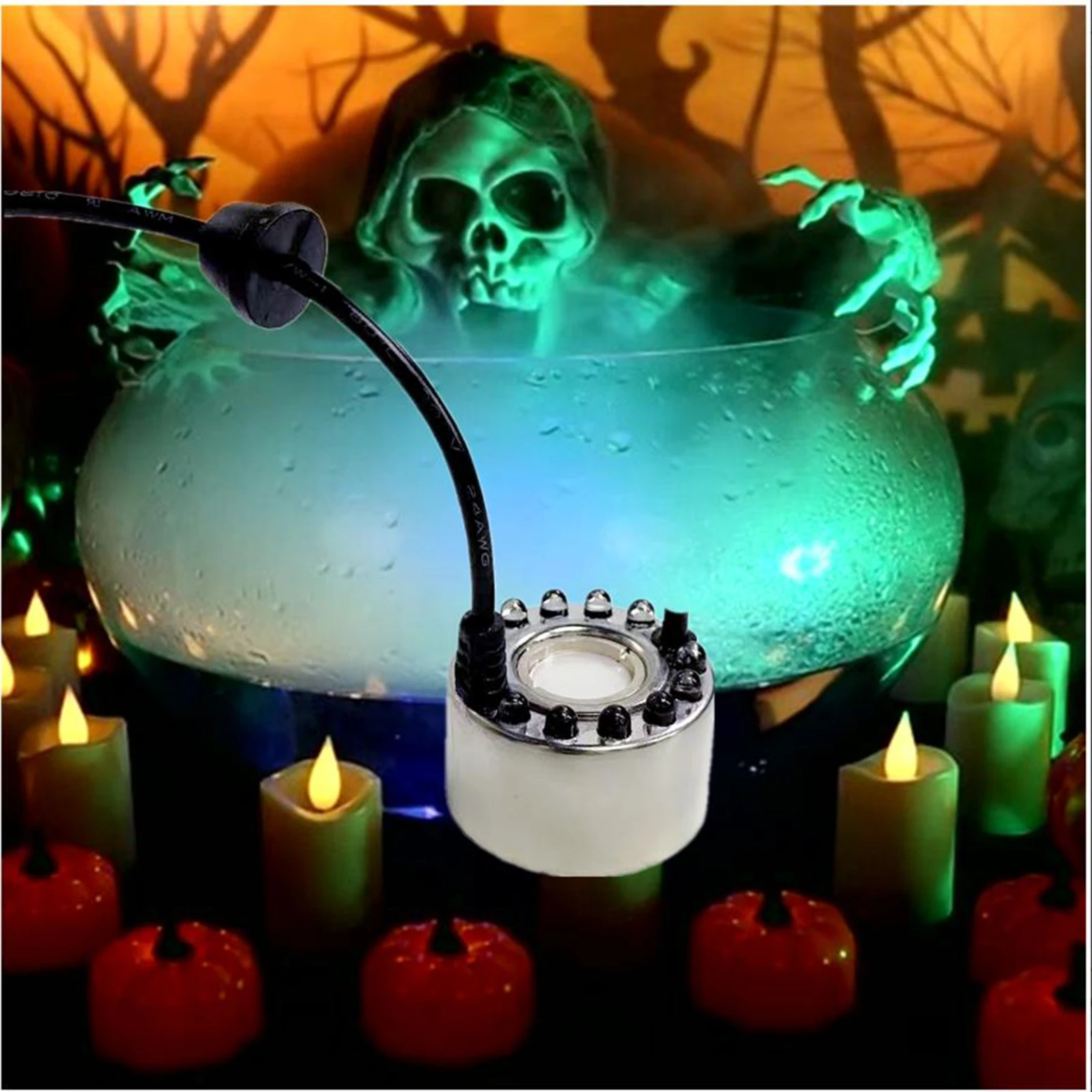 Halloween Fogger Mist Maker With 2 Head 24 Colorful Lights For Decorating Pond Rockery Fish Tank Water Fountain Ornament Mister