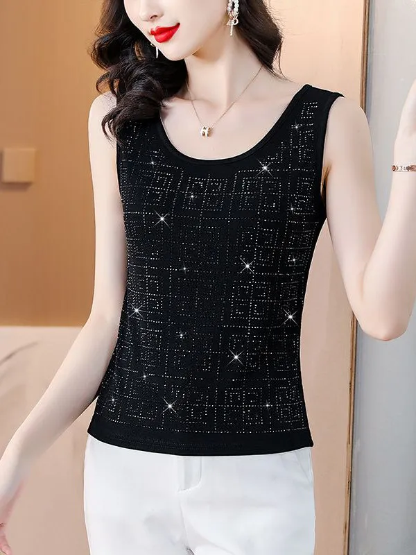 

Heavy Duty Rhinestone Strap Vest Women Inner Wear Summer Middle Age Mom Slimming Sleeveless Top Ladies Fashion Small Shirt