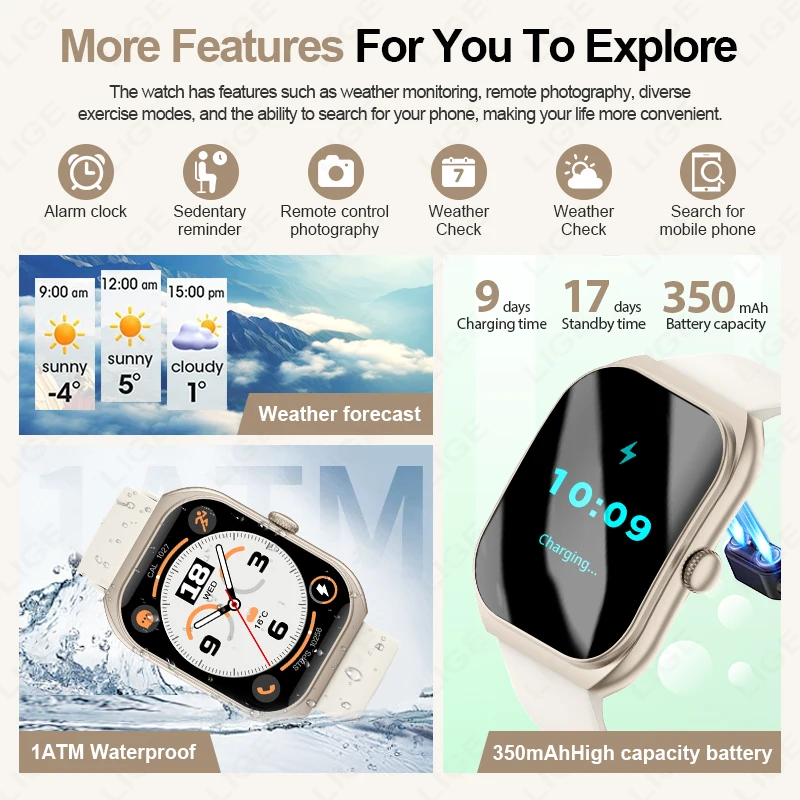 LIGE nuevo reloj inteligente para mujer Bluetooth llamada AI voz pulsera inteligente pantalla curva 3D Monitor de ritmo cardíaco mujeres hombres reloj inteligente regalo